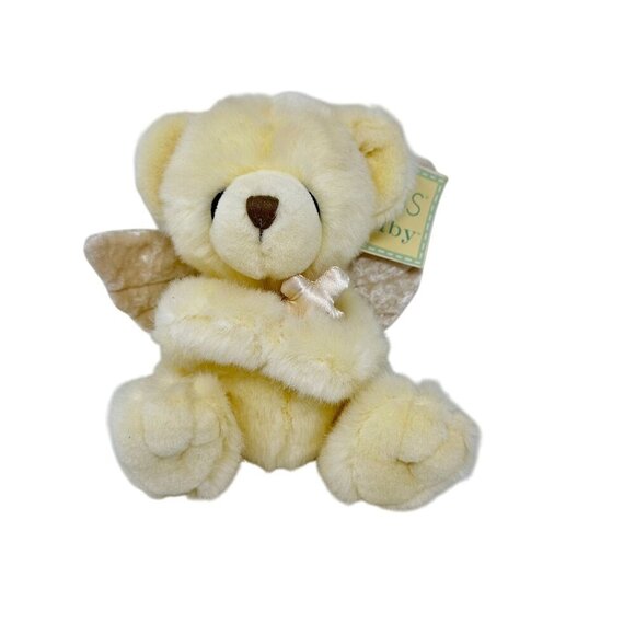 Russ Berrie Prayer Bear Angel Wing Cross 7" Russ Baby Cream Plush Stuffed Animal - Picture 1 of 11